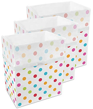 Clean Cubes 13 Gallon Disposable Pop-Up Trash Cans (3-Pack) with Fitted Bags – Foldable Garbage & Recycling Bins for Parties, Events & Kitchen (Polka Dot, 17 H x 13.5 W x 10 D)