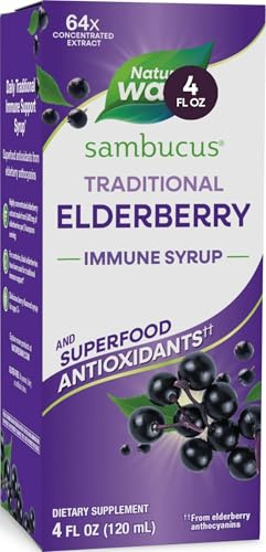 Nature’s Way Sambucus Elderberry Traditional Immune Syrup, Highly Concentrated Black Elderberry Extract, Traditional Immune Support*, Delicious Berry Flavored, 4 Fl Oz (Packaging May Vary)