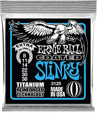 Ernie Ball Extra Slinky Coated RPS E-Gitarrensaiten, Titandrahtwicklung, Stärke 8–38