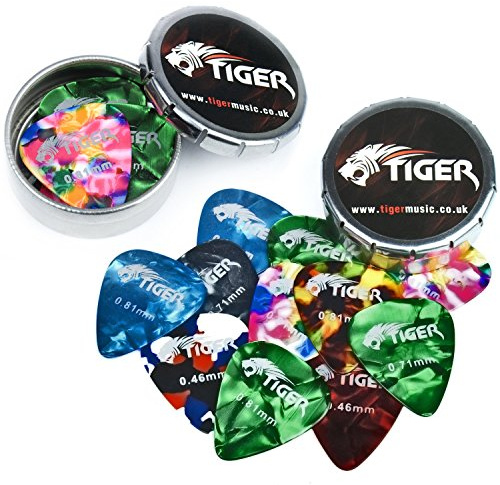 TIGER Gitarr plektrum plektrum med 2 plektrum förvaringsburkar 24 medium gitarrplektrum