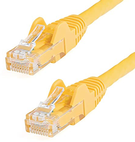 StarTech 15m Cat6 Snagless Cable, 100W PoE, Yellow (N6PATC15MYL) | 100W PoE delivery, Gold-plated RJ45, Patch Cable, Ethernet Cord, 250Mhz, Strain Relief, 10Gbps speeds, 24AWG copper, UTP