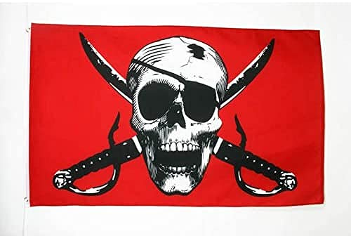 AZ FLAG Flagge Pirat crimson 150x90 cm Polyester 100D 2 Ösen | Für innen und außen Piraten Totenkopf dekorative Flagge doppelte Nähte und verstärkte Kanten mit Metallösen 100D Polyester
