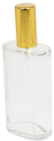 Fantasia Parfum Flakon leer 100ml mit Zerstäuberpumpe, ovale Klarglas Flasche zum selber Befüllen, mit Parfum Zerstäuber und Kappe in Gold, nachfüllbar für 100ml (1er Pack)