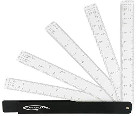 GRAPHOPLEX Righello 15 cm Riduzione a Ventaglio - 10 Scale di Conversione - Righelli Flessibili con Graduazioni Precise - Materiale Rigido - Architetto, Studente, Scuola - Traccia, Taglia - Precisione