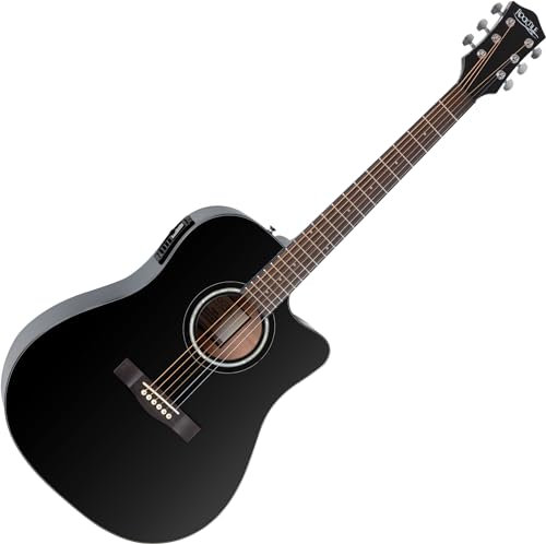 Rocktile D-60CE Guitarra Western - Dreadnought con Cutaway - Tapa: Abeto, Mástil: Nato - Fondo y Aros: Caoba - Pastilla Piezo - Cuerdas D'Addario - Acabado Negro Brillante