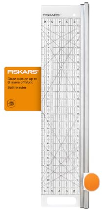 Fiskars Rotary Cutter and Ruler, Quilting Ruler, Rotary Cutter for Fabric, Built-In Measuring Grid & Spring-Action Blade, 24” x 6”, Gray/Clear
