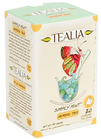 Tealia Simply Mint Peppermint Tea Bags 20 Pyramid Bags | Herbal Infusion | 20 Premium Pyramid Tea Bags | 2g Whole Leaf Peppermint | Naturally Caffeine Free | Sugar Free