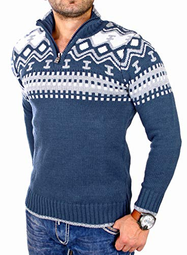 Reslad Men's Knitted Crew Neck Zip Winter Jumper