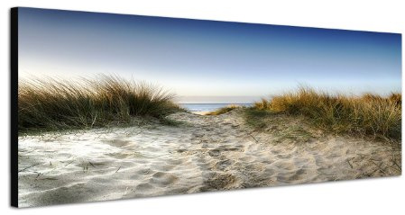 Paul Sinus Art Dünen Meer Strand 150x50cm Panorama auf Leinwand fertig zum aufhängen - Unsere Wandbilder Leinwand bestechen durch ihre ungewöhnlichen Formate. Leuchtende Farben und scharfe Details.