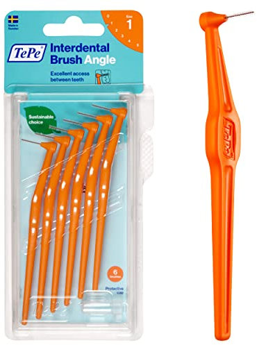 TePe Interdentalbürste Angle, Orange, 0,45 mm/ISO 1, 6 Stk., Zahnwischenraumreinigung, Plaque-Entferner für kleine Zahnlücken