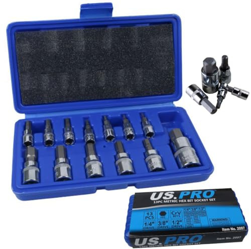 US Pro Trade Kvalitet 13 st Metrisk Hex Bit Uttag Set 2 till 14 mm i Case B2097
