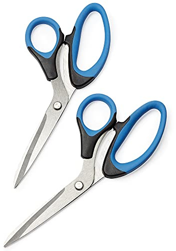 OfficeGoods Stainless Steel 8.5 Scissors w/Soft Grips - Modern Design for the Stylish Home, Office, or School - Perfect for Arts & Crafts, Scrapbooking, Fabric, Sewing - Black/Blue - Set of 2