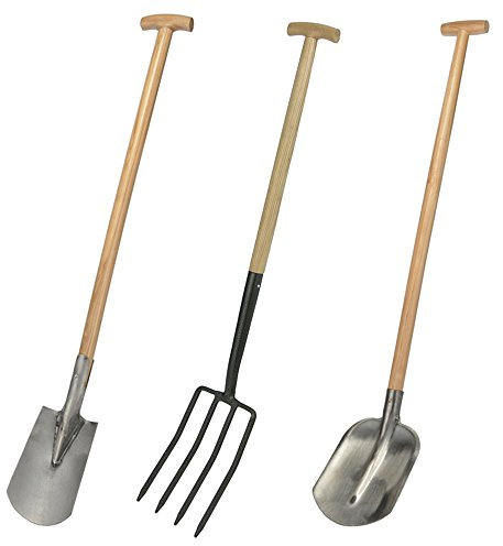 Land-Haus-Shop Gartengeräte massiv 1 von 3, Spaten Forke oder Schaufel mit Holzstiel u. T Griff (Set 3 teilig)