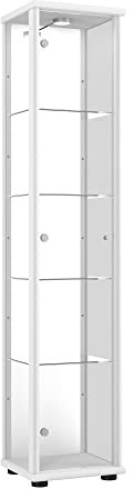 K-Möbel Glasvitrine in Weiss (176x37x33 cm) mit 4 höhenverstellbaren Glasböden, Spiegel, LED - Modellauto Vitrine Weiß - Vitrinenschrank Weiss - Sammlervitrine - Wohnzimmerschrank Regal Wand Schrank
