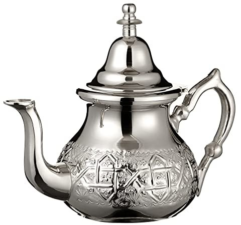 Moroccan Silver Teapot Perfect for Mint Tea Includes Handle Cover and Integrated Filter Authentic with a Classical Engraved Design Handmade XL Extra Large Capacity 1 Litre About 8 Tea Glasses