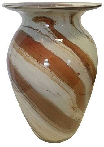 Oberstdorfer Glashütte Vase Bodenvase farbige Glasvase mit grosser Öffnung braun Weiss marmoriert mundgeblasenes Kristallglas Höhe ca. 24 cm