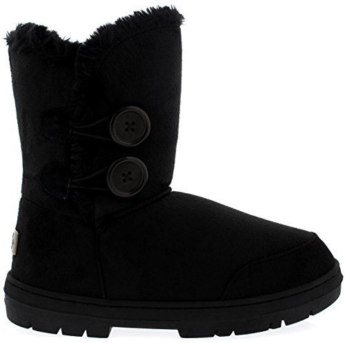 Holly Womens Twin Button Fully Fur Lined Waterproof Winter Snow Boots, Black, 5 UK