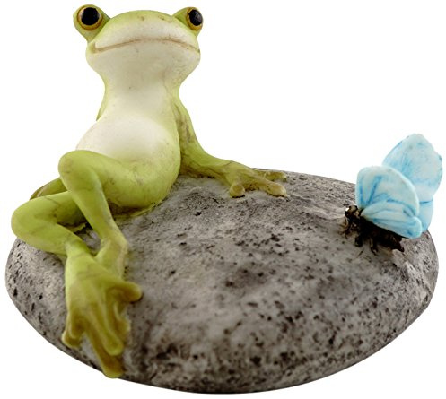 Top Collection Miniature Fairy Garden and Terrarium Statue, Frog Resting on Stone with Butterfly