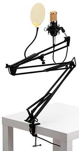 Pronomic CM-100BG Studio Großmembranmikrofon XLR-Kondensatormikrofon inkl. Popkiller und Mikrofonarm (mit Mikrofonspinne, Etui, Windschutz, Reduziergewinde, Mikro Popschutz, Tischklemme) schwarz