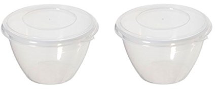 2 Plastic Pudding Bowls & Lid 1.2L Round Microwave Food Storage Bowl Whitefurze