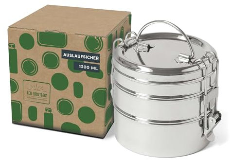 Boîte à Pain Eco | Tiffin Swing | Boîte à déjeuner Ronde en Acier Inoxydable avec 3 Couches, Anti-fuites | 1200 ML