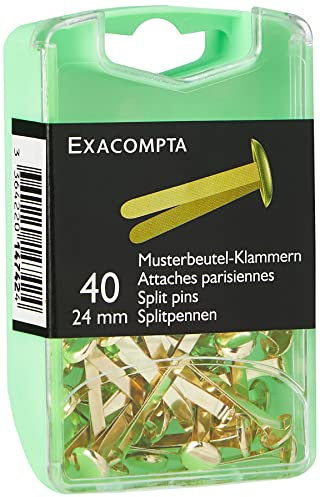 Exacompta 14742E 40er Pack Musterbeutel-Klammern 24mm gold aus Aluminium in praktischer Aufbewahrungsbox