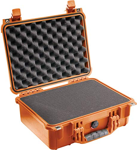 PELI 1450 Sturzfester Koffer für Empfindliches Equipment IP67 Wasser- und Staubdicht 15L Volumen, Mit Schaumstoffeinlage (Anpassbar) Orange 1450-000-150E Mit Schaum/Orange M