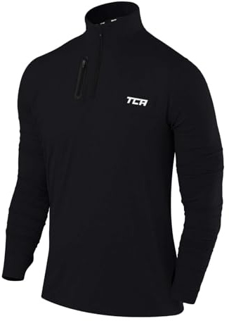TCA Haut Running Homme Hiver - Vetement Sport Homme Manches Longues - Quickdry Fusion Pro avec Fermeture Éclair à Mi-Poitrine - Tenue pour Course à Pied et Jogging - Noir/Noir, M