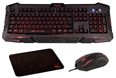 Konix Drakkar Pack de Accesorios Gaming para PC - Teclado inalámbrico Utgard AZERTY - Ratón con Cable Shaman - Alfombrilla de ratón vikinga
