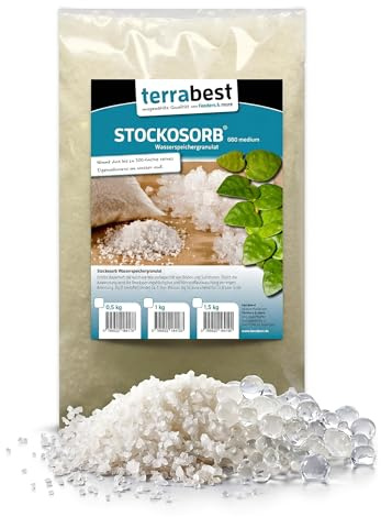 STOCKOSORB® | Wasserspeicher Granulat für Pflanzen | 500g | Speichert bis zu 300x Wasser | Bodenverbesserer für Garten & Topfpflanzen | Hydrogel/Watergel