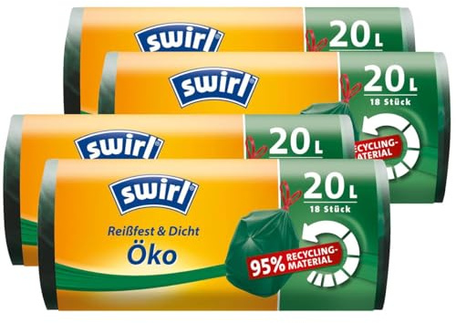 4x Swirl Öko Müllbeutel 20L (18 stk./ Rolle) mit Zugband