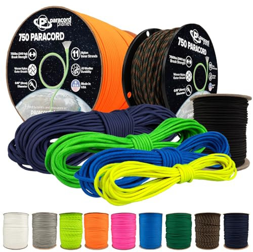 Paracord Planet 750 Paracord - Typ IV Mehrzweck-Nylonschnur mit 11-strängigem Innenkern - Neon-Türkis, 7,6 m