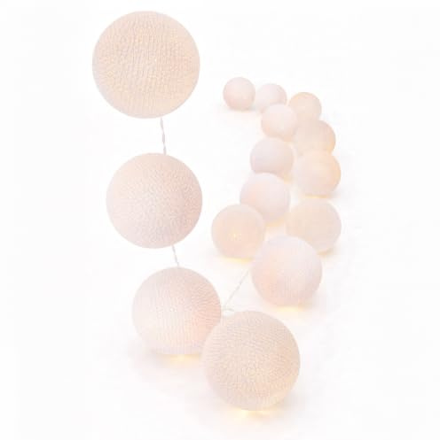 CREATIVECOTTON LED Lichterkette mit Cotton Balls inkl. Timer und Dimmer (White, 20 Kugeln)