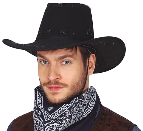 FIESTAS GUIRCA | Cowboyhut in Wildleder- und Kunstlederoptik (Einheitsgröße) - Kostümzubehör für Westernpartys, Texas und Karneval - Ideal für Cosplay und Halloween - Unisex für Erwachsene