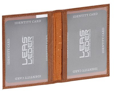 LEAS Ausweismappe- & -hülle mit 2 Sichtfenstern Echt-Leder, Cognac Card-Collection