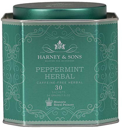 Harney & Sons Master Tea Blender Peppermint Herbal Fine Tea Classic Tin - Caffeine-Free Herbal, 30 Sachets, 1.9 Ounce