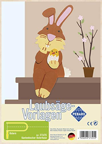 Pebaro 373/2S Laubsägevorlage Kantenhocker Osterhase, 3mm Sperrholz DIN A 4, Motiv vorgedruckt, aussägen mit Laubsägebogen, basteln, anmalen, fertig, Basteln mit Holz, Geschenkidee, Ostern, Osterdeko