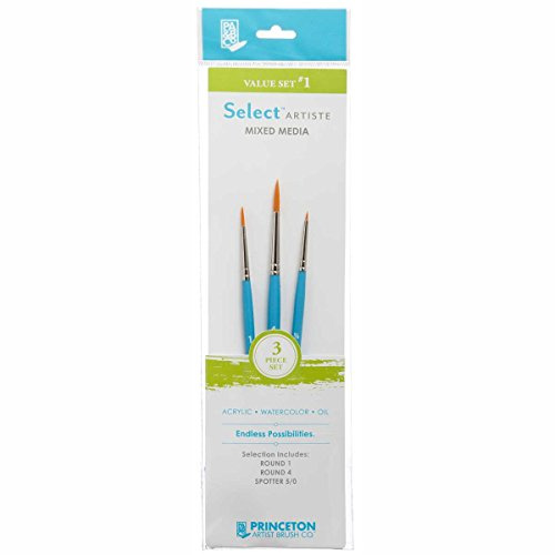 PRINCETON ARTIST BRUSH CO. PRINCETON SelectArtiste, Pinceles para multi-técnica de bellas artes, Sintético, Combinados, Mango Corto, Bolsa de plásico, 3 unidades