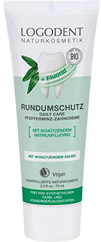 LOGODENT Naturkosmetik EXTRAFRISCHER RUNDUMSCHUTZ daily care Zahncreme mit Fluorid, Mit Bio-Pfferminzöl, Mit Natriumfluorid zur effektiven Kariesprophylaxe, Vegan, 1 x 75ml