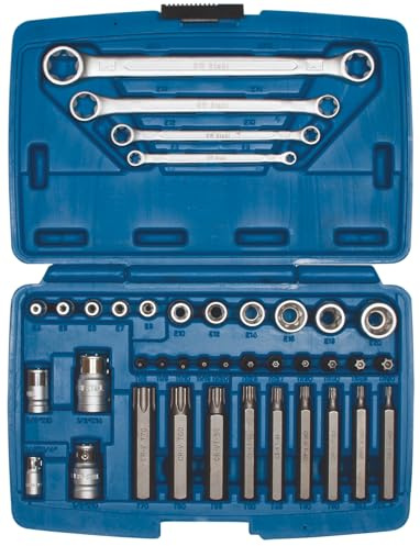 SW-Stahl 04445L Torx & E-Profil Bit Set 3/8 Zoll, 39-tlg Steckschlüsselsatz | Profi E-Torx Nüsse & Sicherheitsbits aus Chrom Vanadium - Robuster Bitkasten für KFZ-Werkstatt - T-Profil Adapter Set