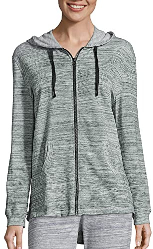 Hanes Womens French Terry Zip Hoodie Warm Up Or Track Jacket, Ebony Spacedye, XX-Large US