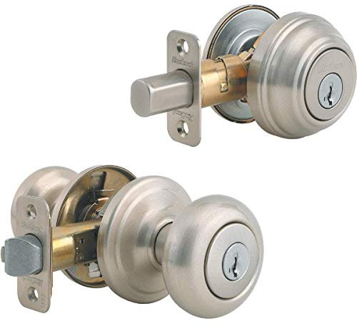 Kwikset Satin Nickel SmartKey Single Cylinder Juno Entry Knob & Deadbolt Comb