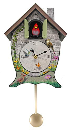 Mark Feldstein Garden Cottage Singing Cardinal Tabletop Wall Sound Cuckoo Clock