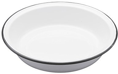 KitchenCraft Living Nostalgia Large Round Enamel Pie Dish, Traditional Metal Deep Cooking/Baking Tin for Flan, Tart, Quiche, Roasts and Pies, 22.5 cm (9) - White/Grey