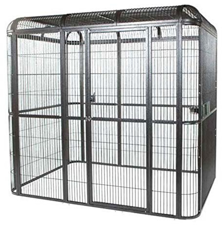 A&E Cage Co WI8662 Black Walk-in Bird Aviary – 86 x 62 x 79 Large Parrot Cage with Front Door – Includes 3 Feeder Doors, Stainless Steel Bowls & Durable Powder Coated Finish