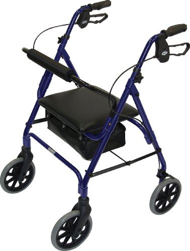 DAYS Lightweight Folding Rollator Walker – Mobility Aids, Adjustable Walking Frame with Padded Seat, Lockable Brakes, Ergonomic Handles, Walking Aid, Portable Walker for Elderly, Medium – Blue