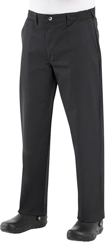 Chef Designs Men's Cook Pant - Elastic Waist Chef Pants for Professional Kitchens, Wrinkle Resistant, Front & Hip Pockets, Black, 36W x 30L