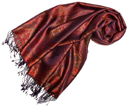 Lorenzo Cana Pashmina halsduk halsduk jacquard vävd av 100 % siden, 70 cm x 190 cm paisley-mönster sidenhalsduk sidenduk silkesduk silkespashmina harmoniska färger, Rot