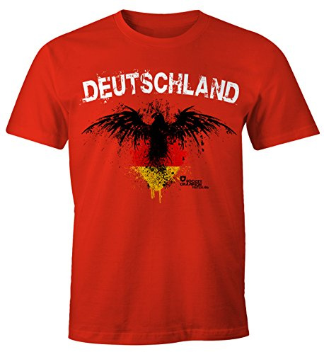 MoonWorks Herren T-Shirt Deutschland Adler Fanshirt EM WM Fußball Fan Shirt Rot L