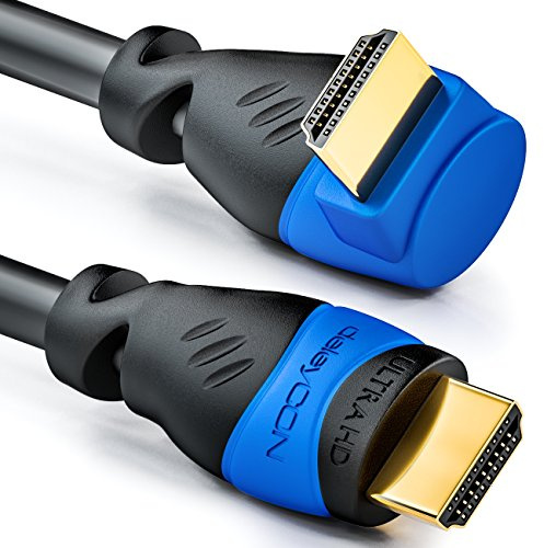 deleyCON 10m Câble HDMI Coudé (Angle 90°) - UHD 4K 1080p 2160p EARC - pour TV, Barre de Son, Moniteur, PC, Ordinateur Portable, Projecteur, PS5, Xbox - Noir